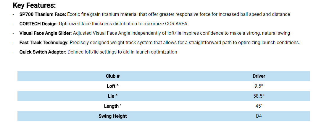 mizuno gt180 driver adjustment chart