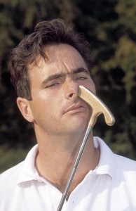 David Feherty poses with his putter at the 1989 European Open Golf Championship held at the Walton Heath Golf Course in Walton on the Hill. Image: Phil Sheldon/Popperfoto