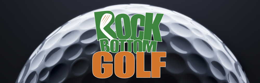 golf ball bottom banner with Rock Bottom Golf logo