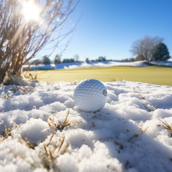 winter golf - golf ball on the ground in snow