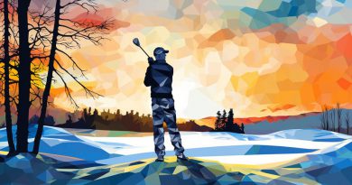 winter golf - golfer on golf course in the winter - abstract art - feature image