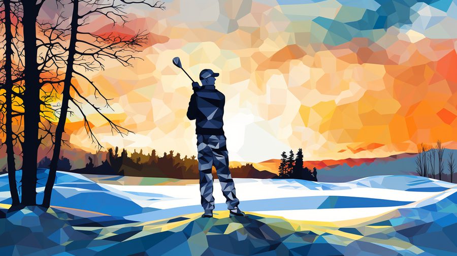 winter golf - golfer on golf course in the winter - abstract art - feature image