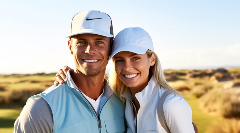 man in golf apparel and nike hat - woman golfer modeling golf apparel