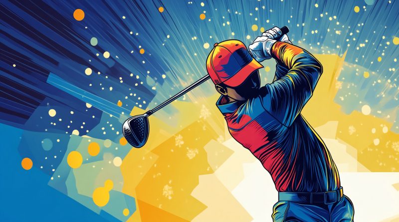 colorful abstract image of a golfer hitting the ball off the tee