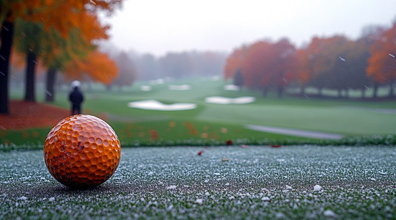 How Cold Weather Affects Your Golf Game - feature image - orange golf ball on a golf course in the snow