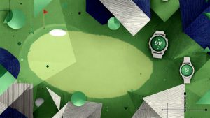 Golf GPS Watches - abstract drawing of golf course and two watches - green and blue