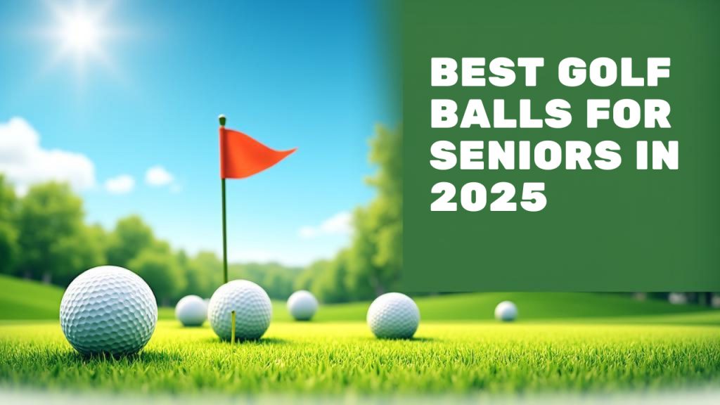 best golf balls for seniors in 2025 feature image with golf balls on the green scattered around the hole and flag