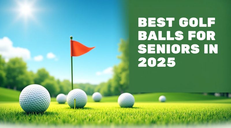 best golf balls for seniors in 2025 feature image with golf balls on the green scattered around the hole and flag