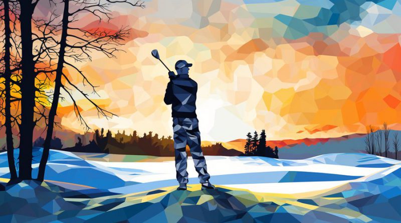 winter golf - golfer on golf course in the winter - abstract art - feature image