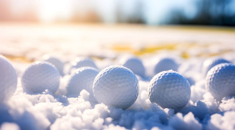 golf winter training feature image - golf balls on the golf course in the winter in snow