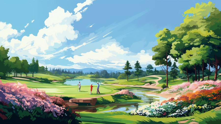 golf course in the spring with golfers in the distance - Preparing Your Golf Equipment For Next Season