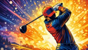 Dynamic drawing of a golfer hitting off the tee