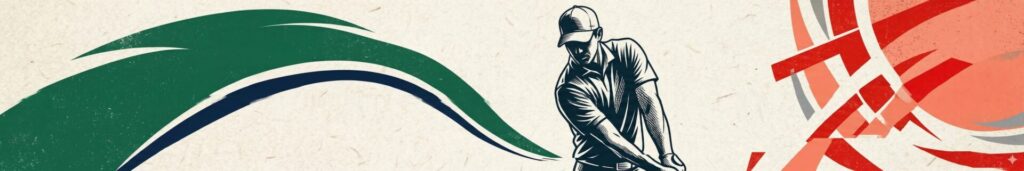 abstract golfer image - reds, greens, blues, and natural white - for How to Start Golfing This Spring blog post content