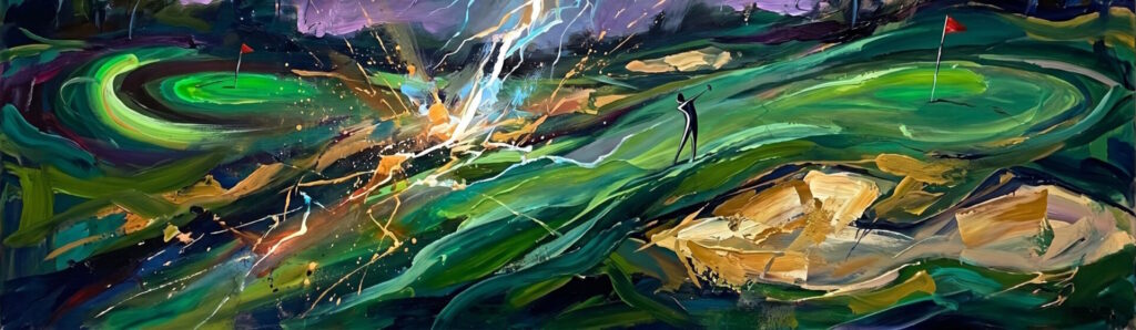 Golf Course Lightning Safety - abstract image of lightning strike on a golf course