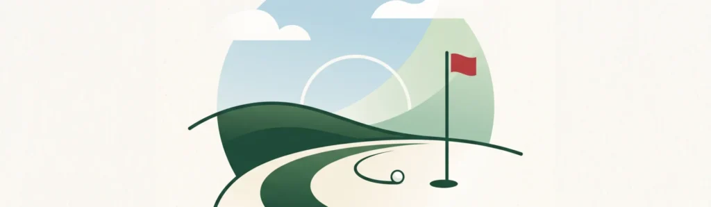 minimalist abstract image of golf ball on the green near the hole with a flag. For mini driver blog post content