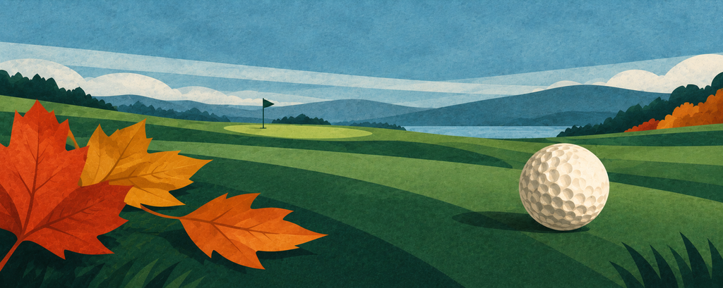 image 2 of a golf ball on a golf course in autumn - abstract drawing art