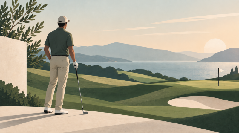 golfer looking out over a coastal golf course - minimalist golf set feature image