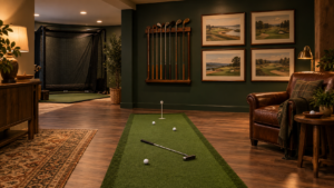 Cozy Vintage Golf Lounge and Practice Room
