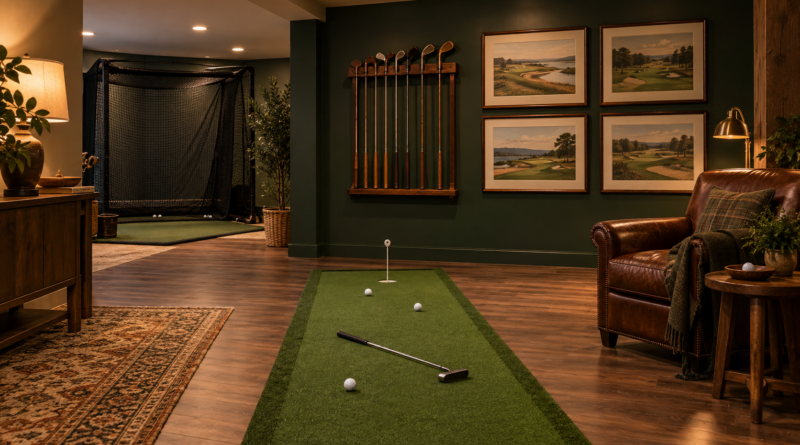 Cozy Vintage Golf Lounge and Practice Room