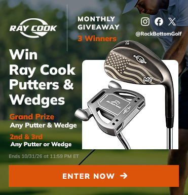 Contest image: Ray Cook October 2026 giveaway featuring a Ray Cook putter and wedge. Three winners; grand prize includes one putter and one wedge.